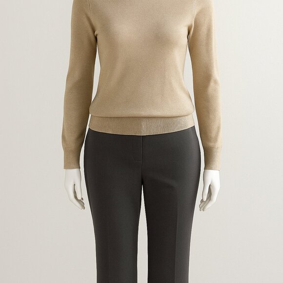 Joseph A Gold Metallic Turtleneck Sweater Size L & Larry Levine Pants Brown - Picture 2 of 11